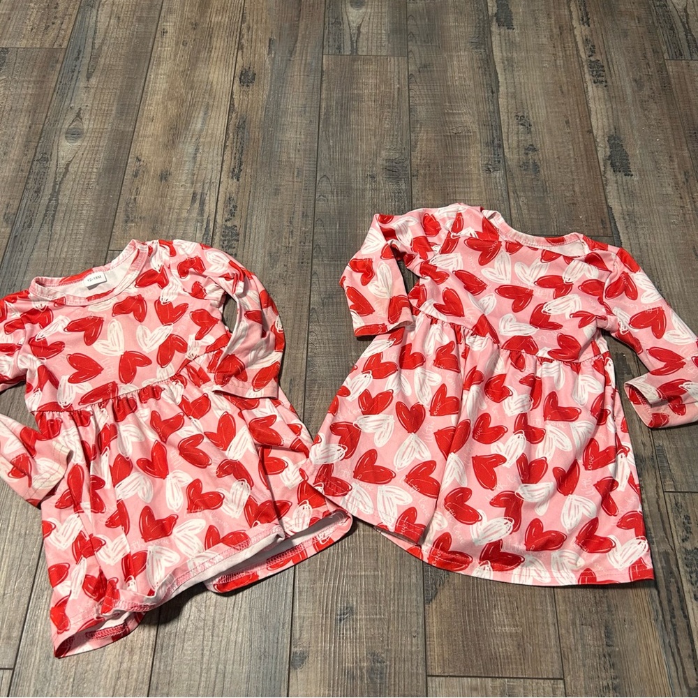 TWINS‎ Toddler Girl Fit & Flare Dress Hearts Red Pink Valentines 12-18 Months